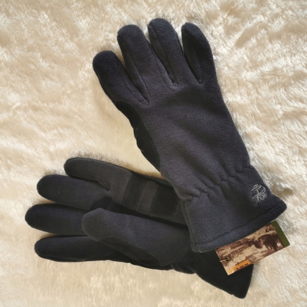 NWT Timberland Soft Shell Gloves Leather Palms in Navy Blue Sz M Open To Offers